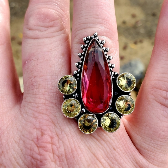 New Bi-Color Tourmaline & Citrine 925 Silver Ring. - Picture 5 of 14